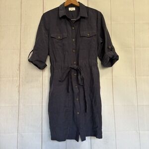 Lost + Wander Dress Large Blue Adjustable Tie Waist Button Down